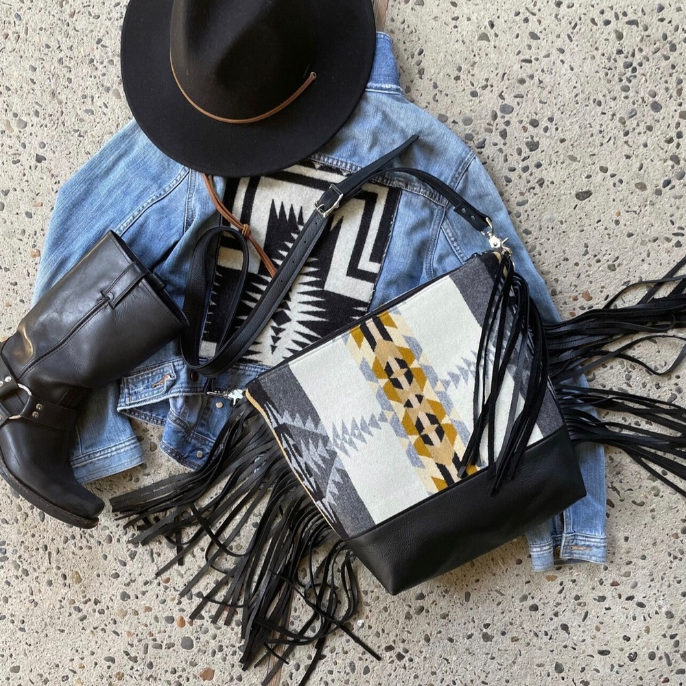 Large Fringe Crossbody Bag-Rancho Arroyo Silver-Black Leather fringe Bag